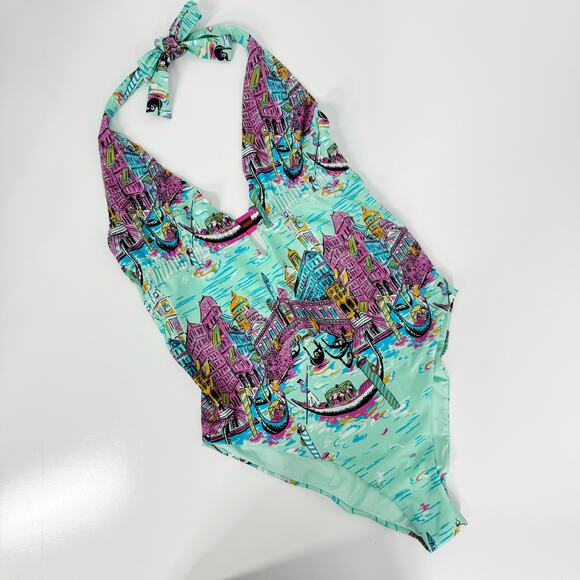 NWT  Zara Gondola Print Swimsuit Aqua One Piece Beach Vacay Cruise Resort Size L - Picture 2 of 11